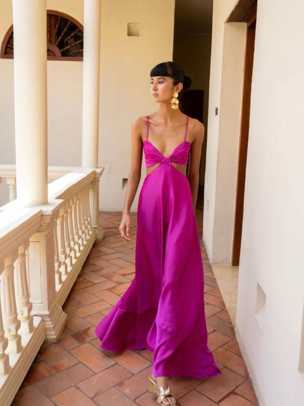 Cutout Spaghetti Strap Maxi Dress in Fuchsia